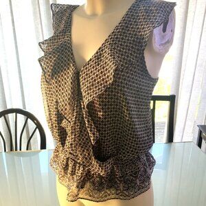 NEW NWT Evereve Sleeveless Printed Wrap Tank Top Dark Blue and White Size Small